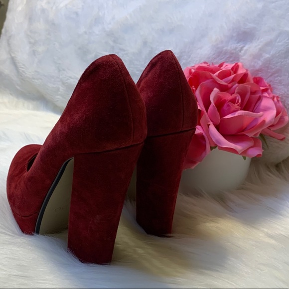 Aldo Burgundy Suede Platform Chunky Heels Pump - Picture 6 of 16